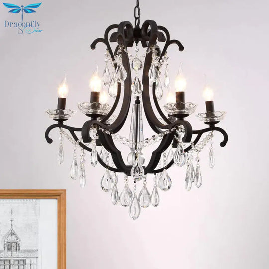 Metallic Black Pendant Chandelier Scroll Arm 5/6 - Head Traditional Hanging Ceiling Light With