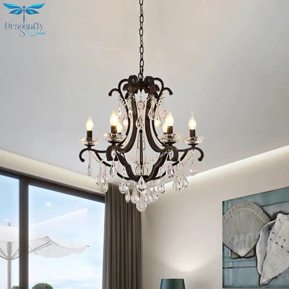 Metallic Black Pendant Chandelier Scroll Arm 5/6 - Head Traditional Hanging Ceiling Light With