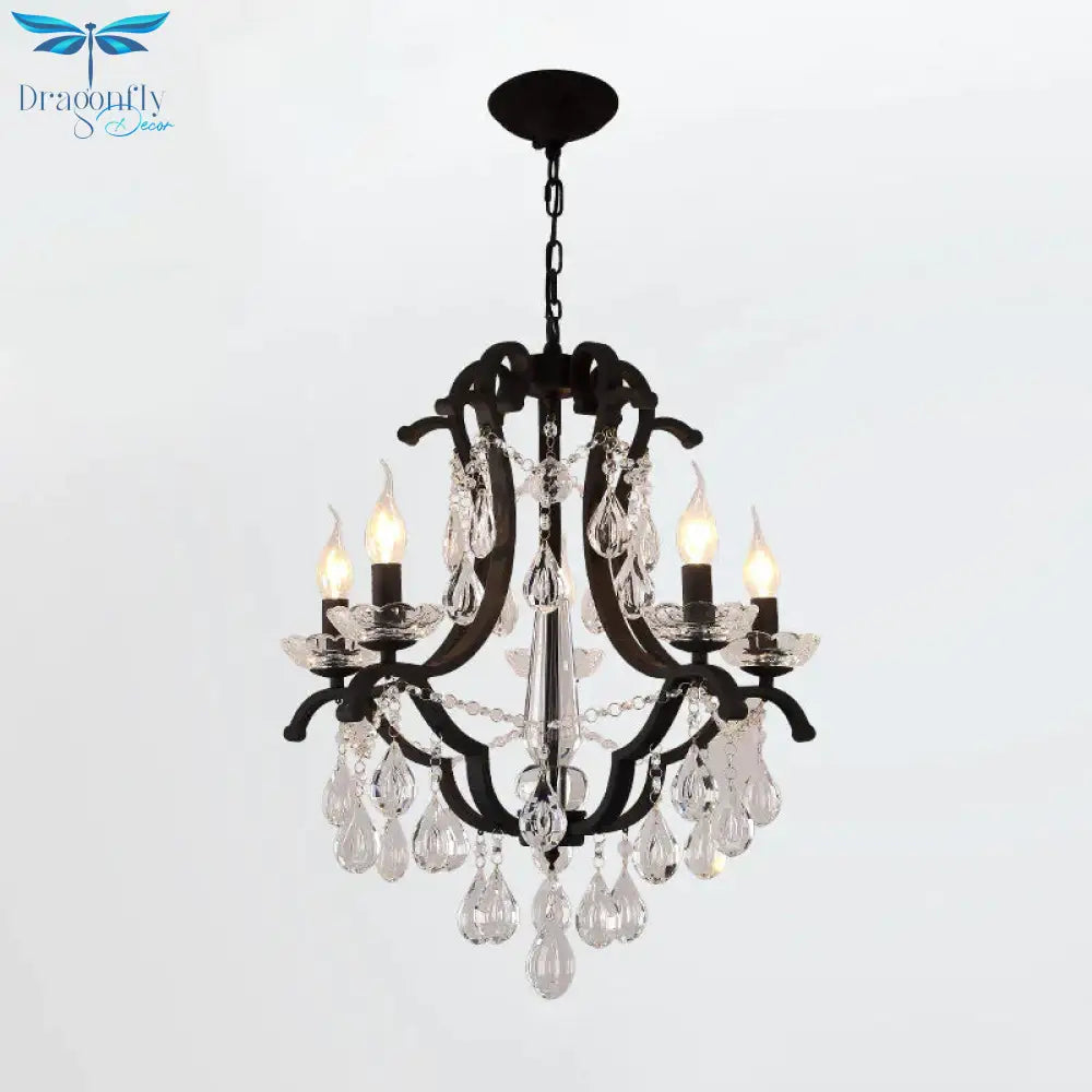 Metallic Black Pendant Chandelier Scroll Arm 5/6 - Head Traditional Hanging Ceiling Light With
