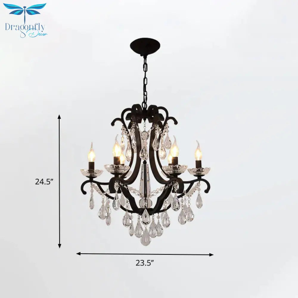 Metallic Black Pendant Chandelier Scroll Arm 5/6 - Head Traditional Hanging Ceiling Light With