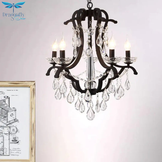 Metallic Black Pendant Chandelier Scroll Arm 5/6 - Head Traditional Hanging Ceiling Light With
