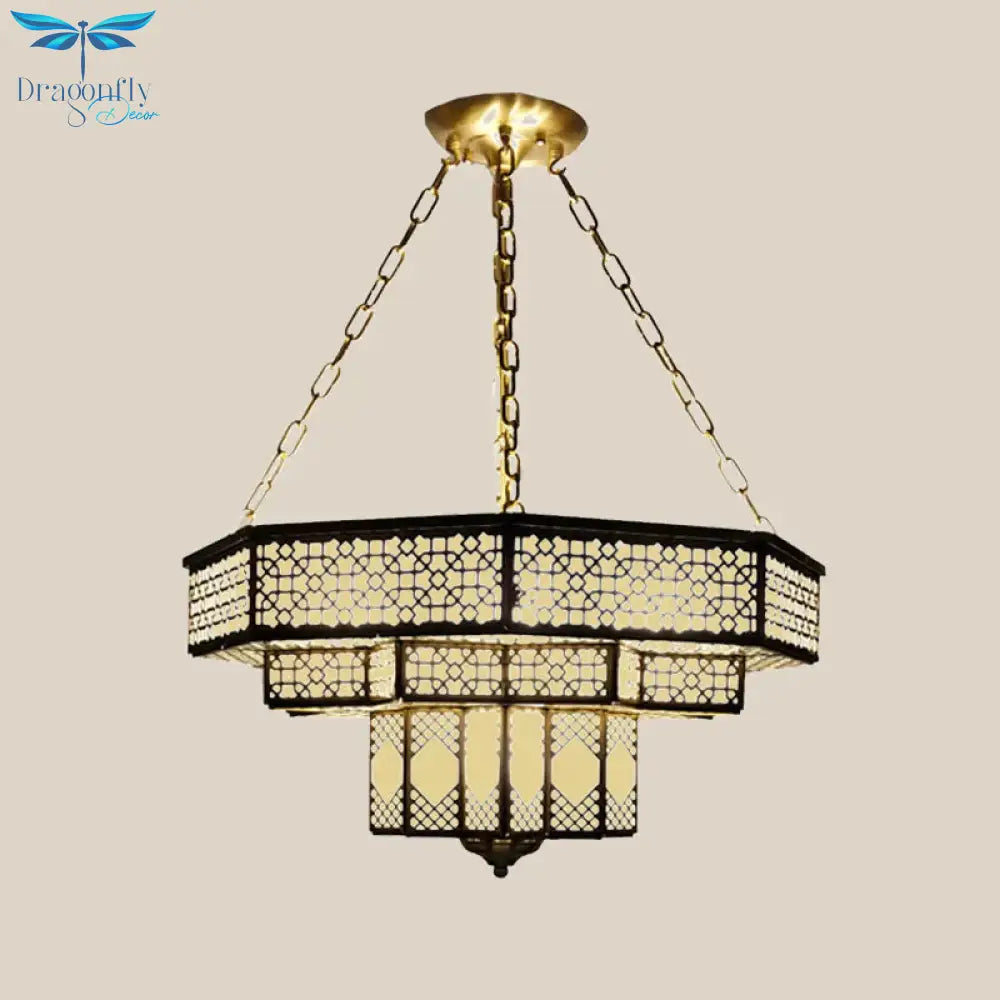 Metallic Brass Flush Lamp Fixture Geometric 7 Lights Traditional Semi Mount