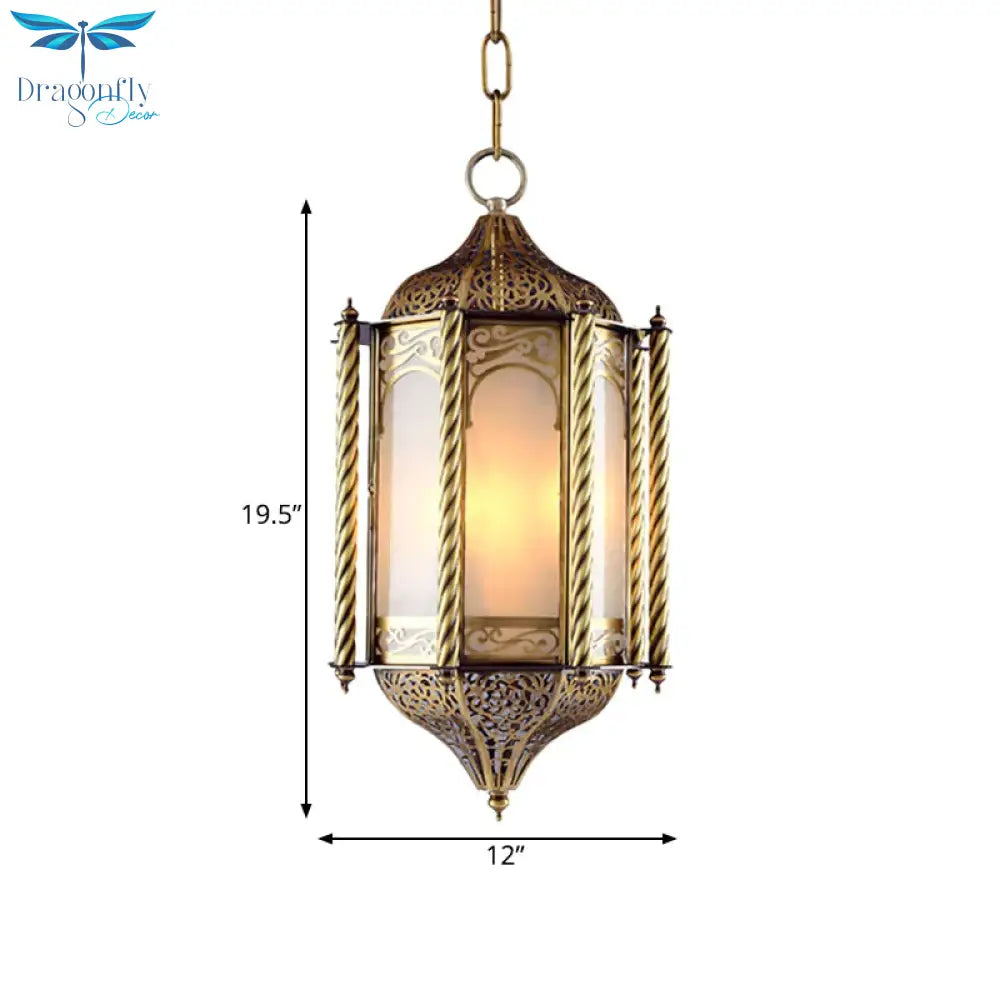Metallic Brass Pendant Chandelier Lantern 3 Lights Arab Hanging Ceiling Light With Opal Glass Shade