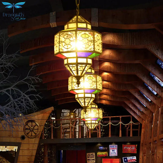Metallic Brass Pendant Light Lantern 1 - Head Southeast Asia Hanging Lamp With Clear Glass Shade