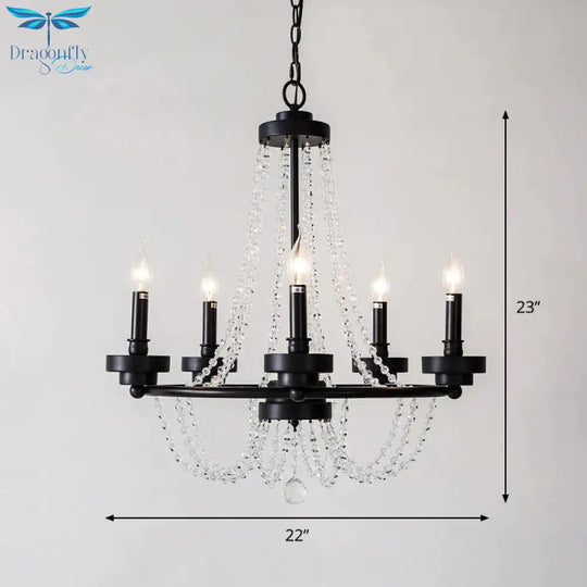 Metallic Candlestick Suspension Lamp Retro 5 - Light Restaurant Hanging Chandelier In Black With