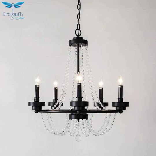 Metallic Candlestick Suspension Lamp Retro 5 - Light Restaurant Hanging Chandelier In Black With