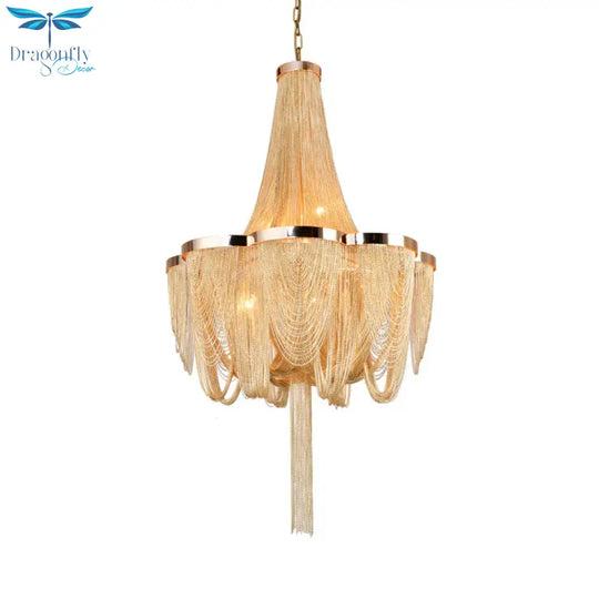 Metallic Chain Chandelier Lighting Fixture Rural 6 Lights Living Room Hanging Ceiling Light In