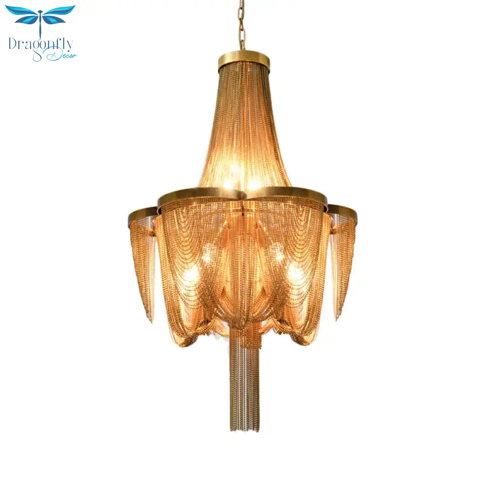 Metallic Chain Chandelier Lighting Fixture Rural 6 Lights Living Room Hanging Ceiling Light In