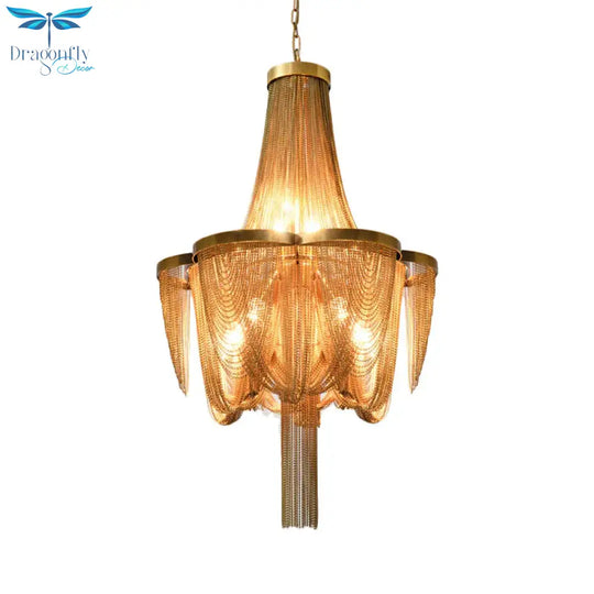 Metallic Chain Chandelier Lighting Fixture Rural 6 Lights Living Room Hanging Ceiling Light In