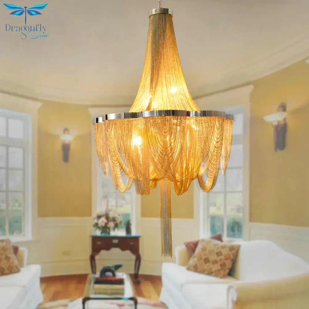 Metallic Chain Chandelier Lighting Fixture Rural 6 Lights Living Room Hanging Ceiling Light In