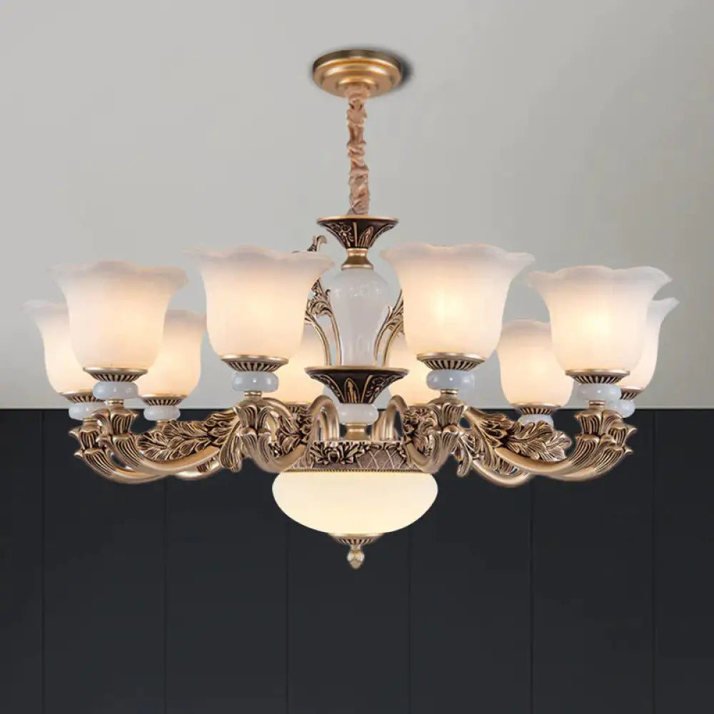 Metallic Gold Hanging Chandelier Swooping Arm 6/8/10 Heads Antiqued Style Ceiling Pendant With