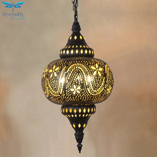 Metallic Vase/Gourd Pendant Lamp Vintage 3 - Head Coffee House Hanging Chandelier In Brass