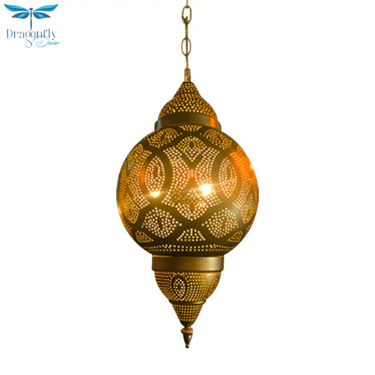 Metallic Vase/Gourd Pendant Lamp Vintage 3 - Head Coffee House Hanging Chandelier In Brass