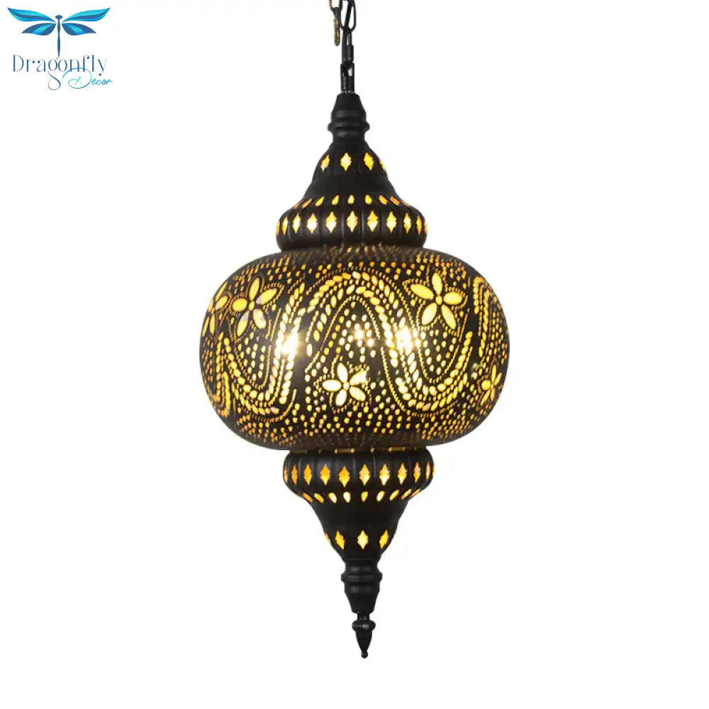 Metallic Vase/Gourd Pendant Lamp Vintage 3 - Head Coffee House Hanging Chandelier In Brass
