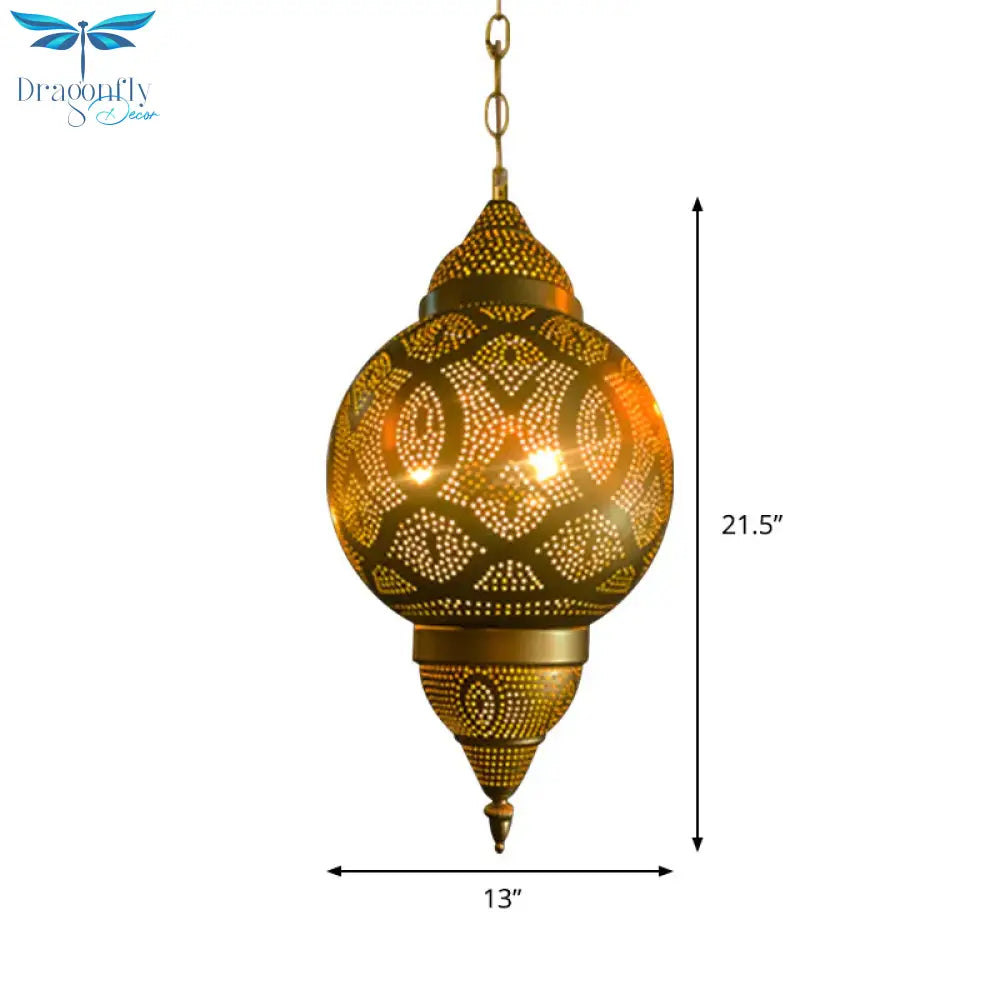 Metallic Vase/Gourd Pendant Lamp Vintage 3 - Head Coffee House Hanging Chandelier In Brass