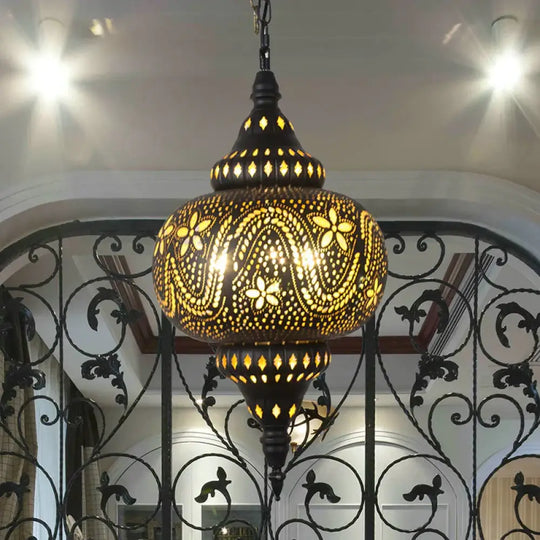 Metallic Vase/Gourd Pendant Lamp Vintage 3 - Head Coffee House Hanging Chandelier In Brass / B