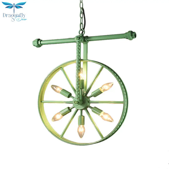Metallic Wheel Chandelier Lamp Art Deco 6 Lights White/Black/Rust Pendant Ceiling Light For