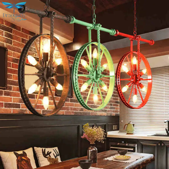 Metallic Wheel Chandelier Lamp Art Deco 6 Lights White/Black/Rust Pendant Ceiling Light For