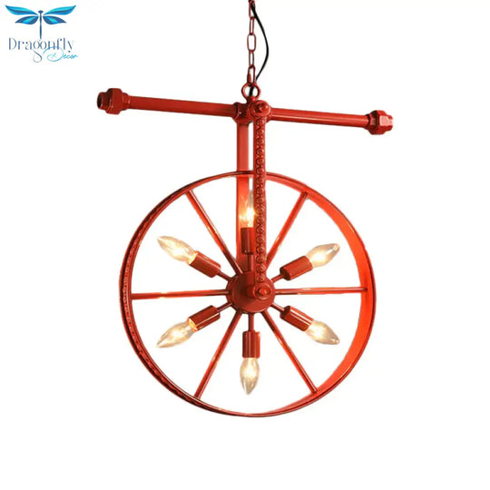 Metallic Wheel Chandelier Lamp Art Deco 6 Lights White/Black/Rust Pendant Ceiling Light For
