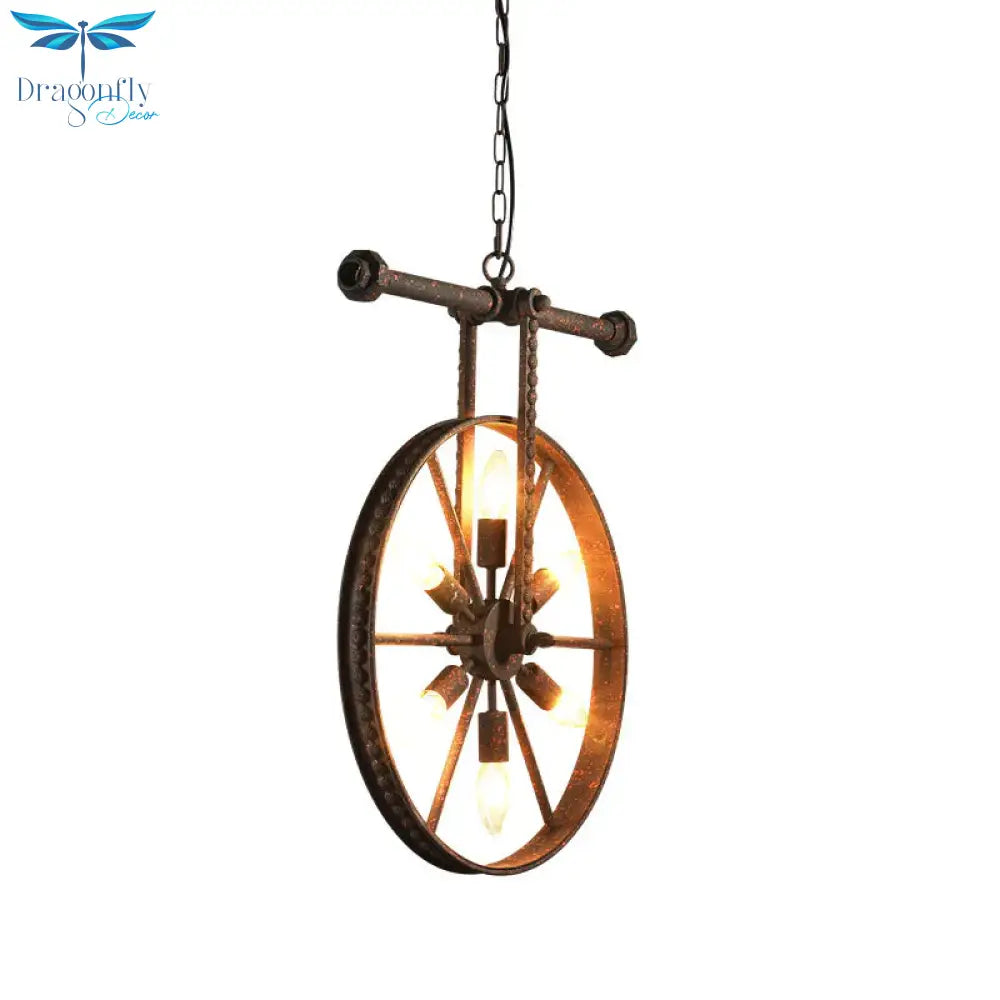 Metallic Wheel Chandelier Lamp Art Deco 6 Lights White/Black/Rust Pendant Ceiling Light For