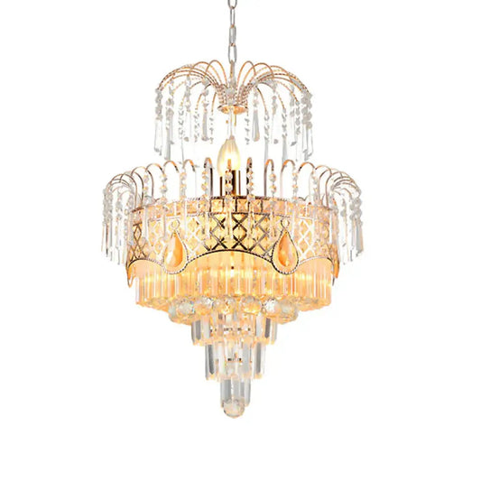 Mid - Century Curved Arm Hanging Chandelier 3 Heads Clear Crystal Draping Pendant Light Kit