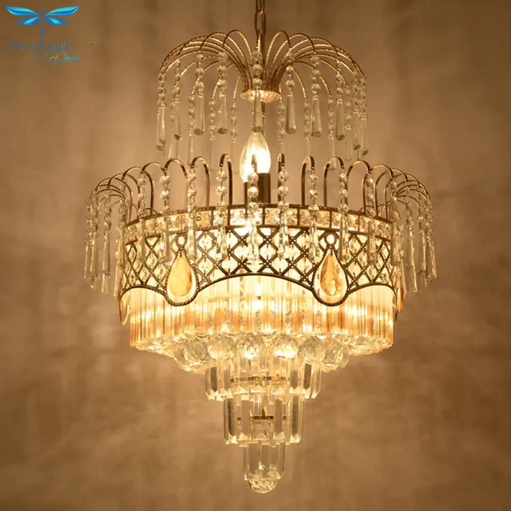 Mid - Century Curved Arm Hanging Chandelier 3 Heads Clear Crystal Draping Pendant Light Kit