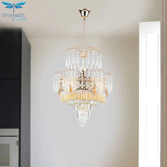 Mid - Century Curved Arm Hanging Chandelier 3 Heads Clear Crystal Draping Pendant Light Kit