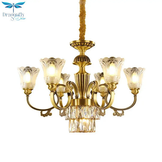 Mid - Century Floral Shade Pendant Chandelier 9 - Head Prismatic Optical Crystal Pendulum Light In
