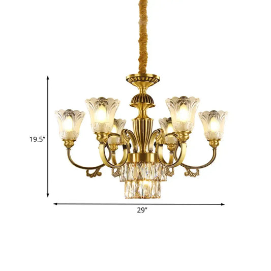 Mid - Century Floral Shade Pendant Chandelier 9 - Head Prismatic Optical Crystal Pendulum Light In