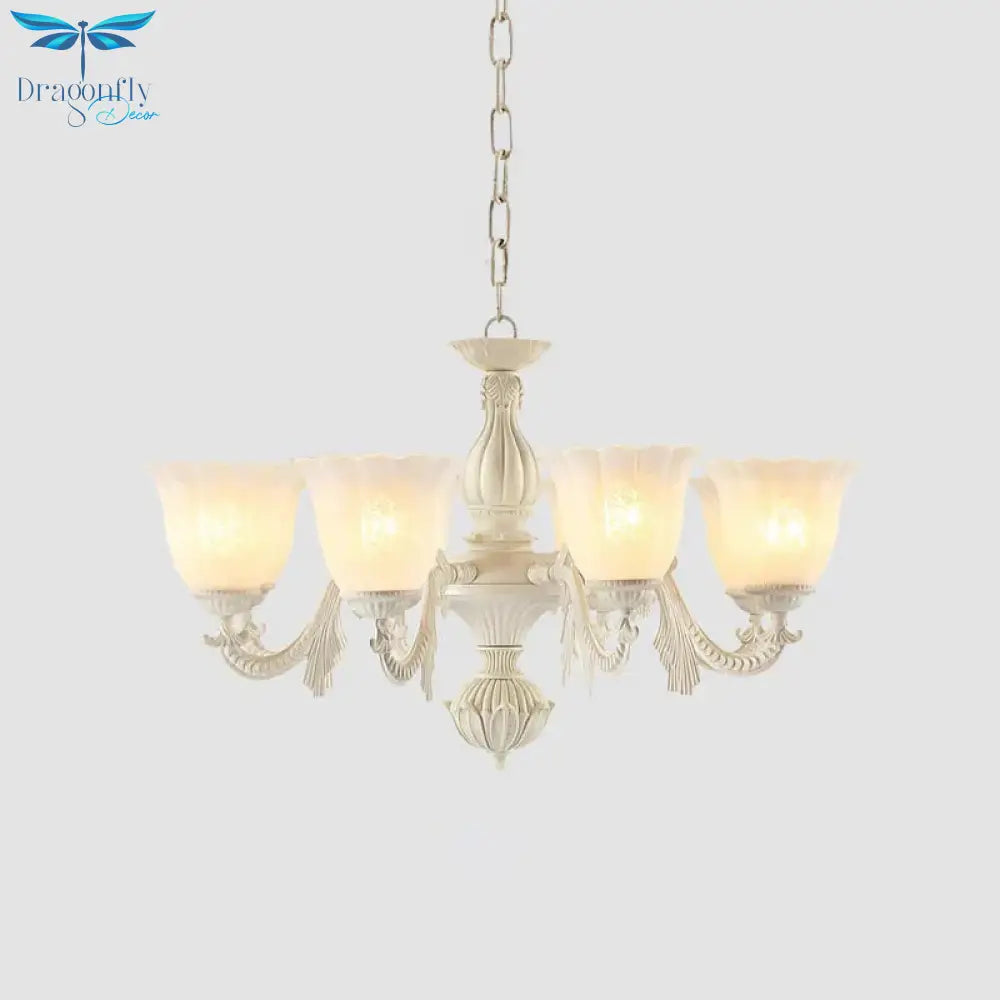 Milk Glass Blossom Chandelier Traditional 3/5/8 Heads Dining Room Hanging Pendant Light In Beige