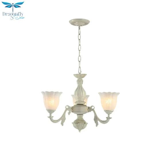 Milk Glass Blossom Chandelier Traditional 3/5/8 Heads Dining Room Hanging Pendant Light In Beige