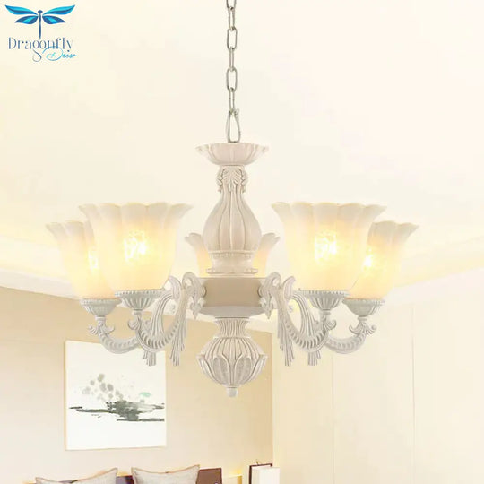 Milk Glass Blossom Chandelier Traditional 3/5/8 Heads Dining Room Hanging Pendant Light In Beige