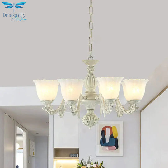 Milk Glass Blossom Chandelier Traditional 3/5/8 Heads Dining Room Hanging Pendant Light In Beige