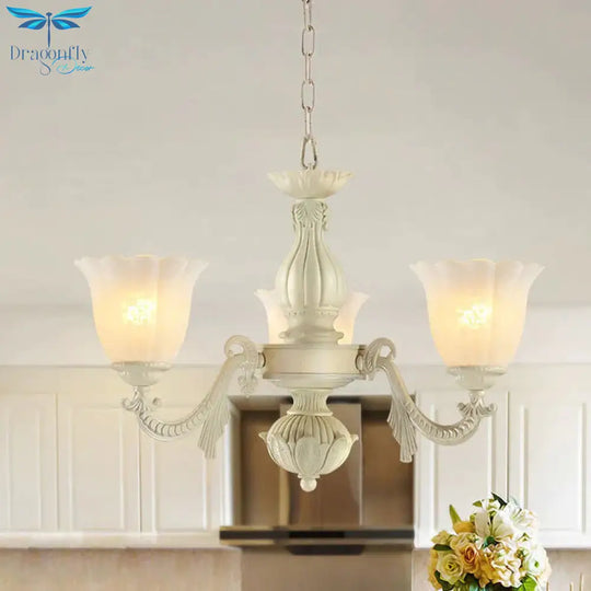 Milk Glass Blossom Chandelier Traditional 3/5/8 Heads Dining Room Hanging Pendant Light In Beige