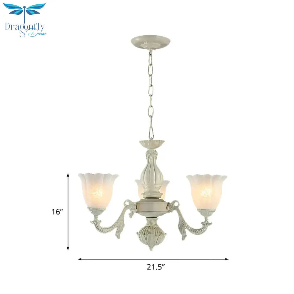 Milk Glass Blossom Chandelier Traditional 3/5/8 Heads Dining Room Hanging Pendant Light In Beige