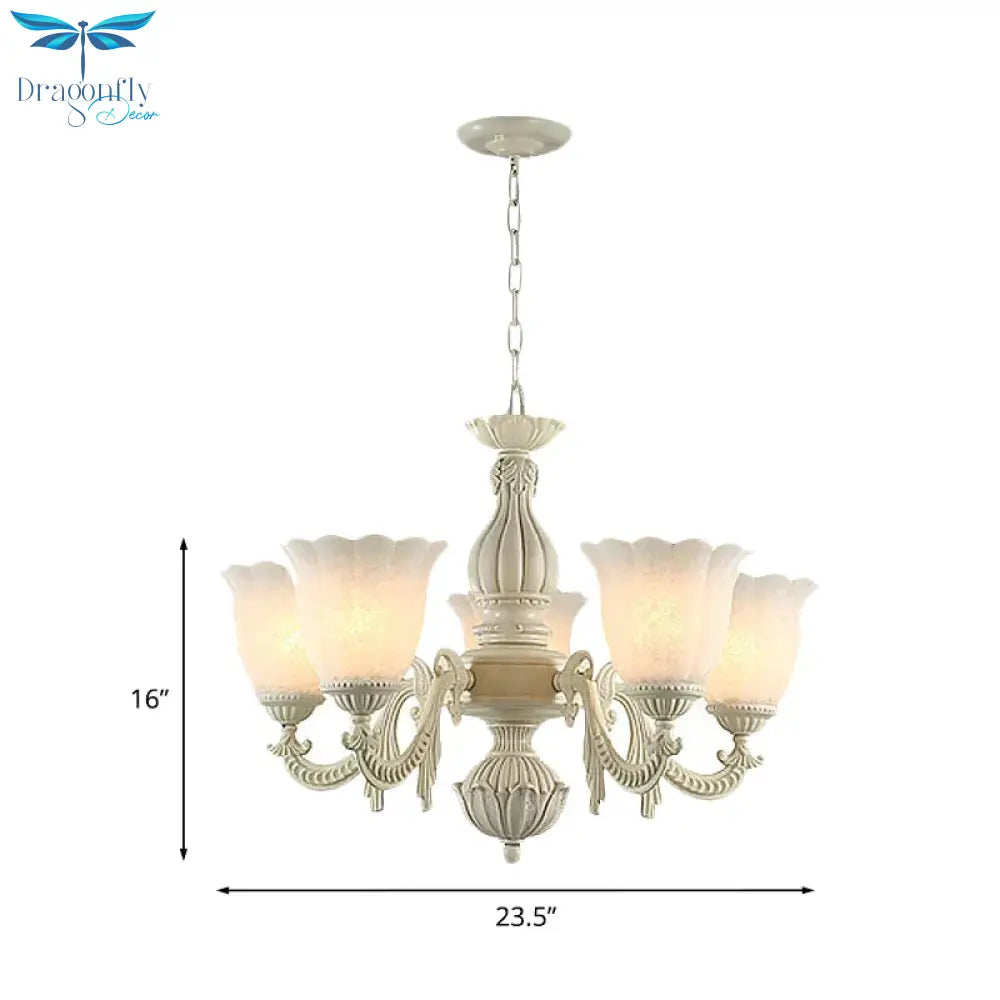Milk Glass Blossom Chandelier Traditional 3/5/8 Heads Dining Room Hanging Pendant Light In Beige