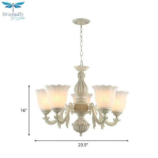 Milk Glass Blossom Chandelier Traditional 3/5/8 Heads Dining Room Hanging Pendant Light In Beige