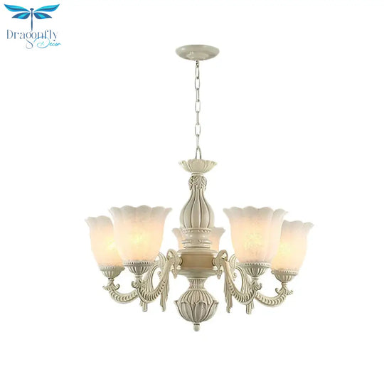 Milk Glass Blossom Chandelier Traditional 3/5/8 Heads Dining Room Hanging Pendant Light In Beige