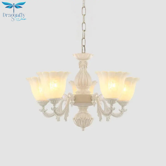 Milk Glass Blossom Chandelier Traditional 3/5/8 Heads Dining Room Hanging Pendant Light In Beige