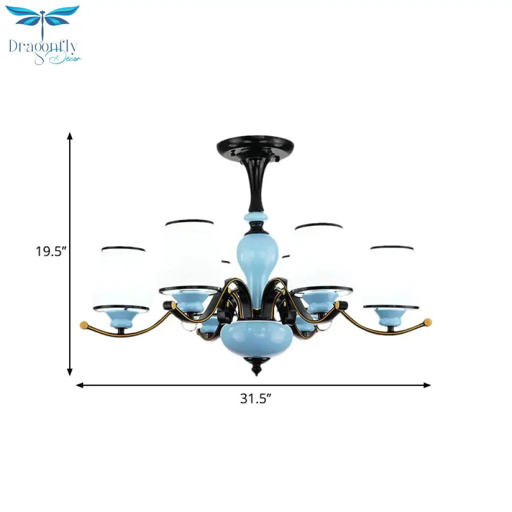 Milky Glass Empire Shade Suspension Pendant Light Countryside Style 3/6/8 - Head Living Room