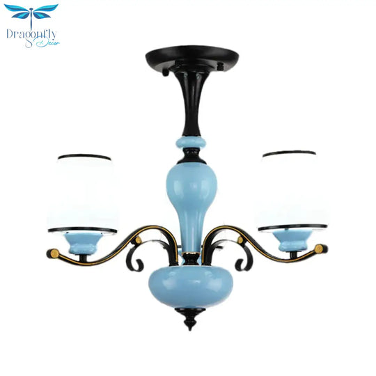 Milky Glass Empire Shade Suspension Pendant Light Countryside Style 3/6/8 - Head Living Room