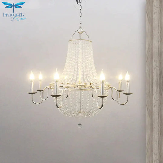 Minimalism Beaded Hanging Chandelier 6 Lights Crystal Pendant Lamp In Silver For Living Room