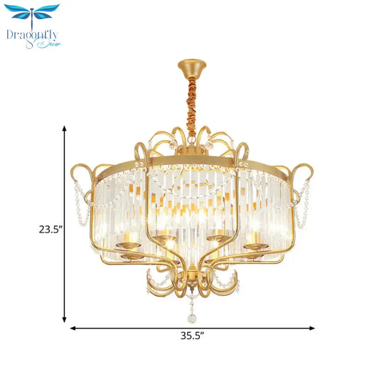 Minimalism Candelabra Ceiling Chandelier 6/8 Lights Crystal Pendant Light Fixture In Gold/Light