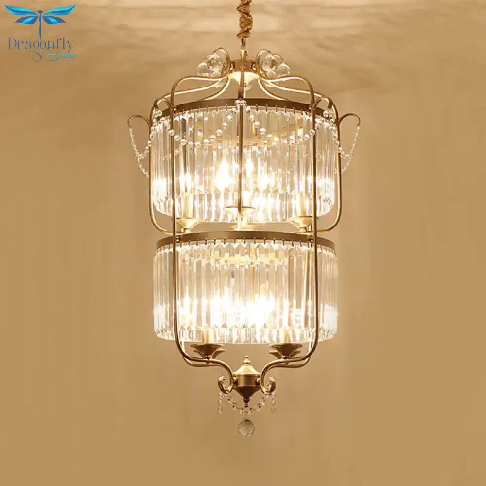 Minimalism Candelabra Ceiling Chandelier 6/8 Lights Crystal Pendant Light Fixture In Gold/Light