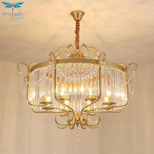 Minimalism Candelabra Ceiling Chandelier 6/8 Lights Crystal Pendant Light Fixture In Gold/Light