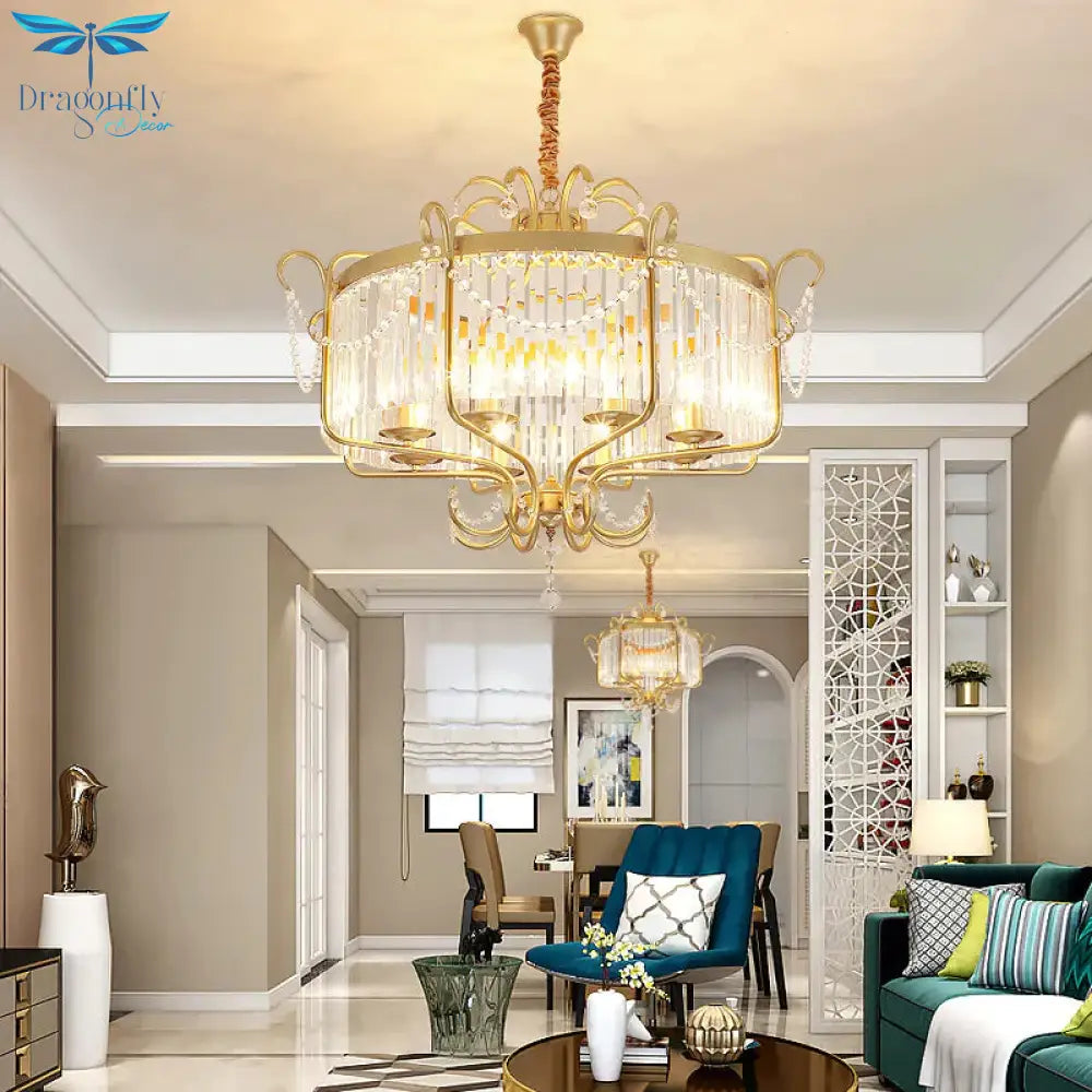 Minimalism Candelabra Ceiling Chandelier 6/8 Lights Crystal Pendant Light Fixture In Gold/Light