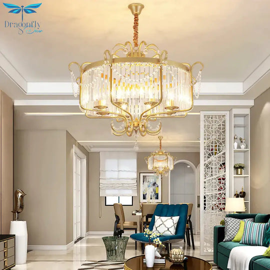 Minimalism Candelabra Ceiling Chandelier 6/8 Lights Crystal Pendant Light Fixture In Gold/Light