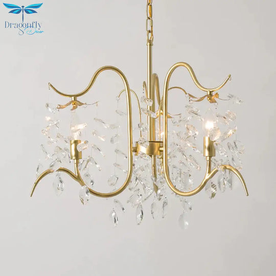 Minimalist 3 - Head Gold Chandelier With Faceted Ball Finials - Elegant Hall Ceiling Suspension Lamp