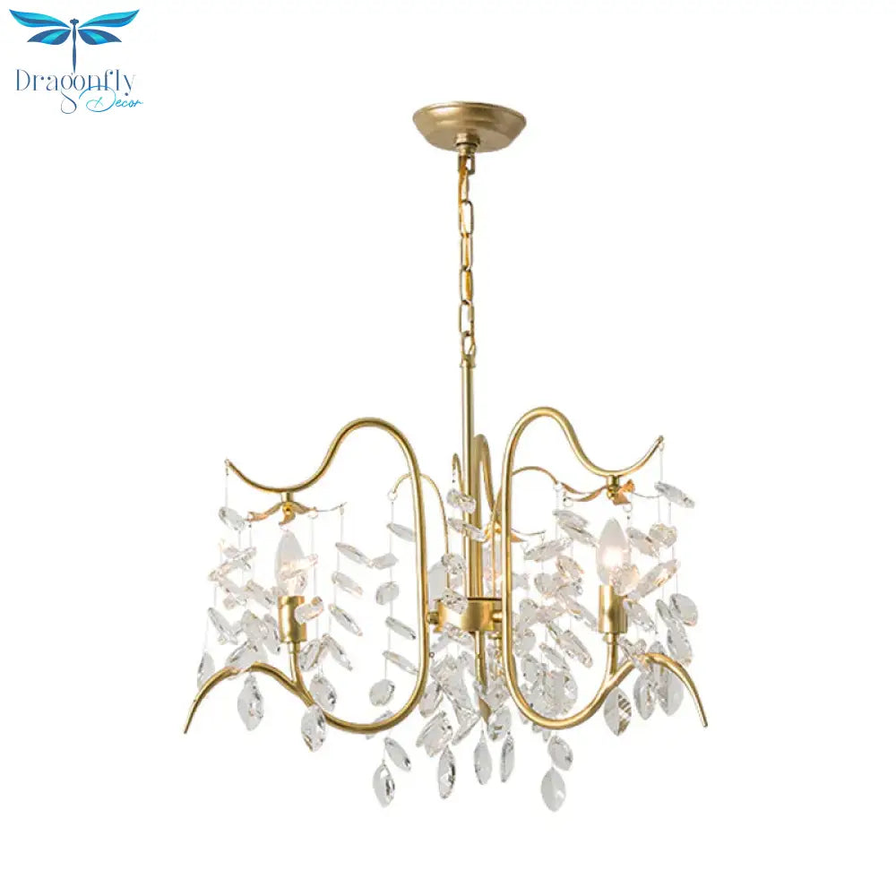 Minimalist 3 - Head Gold Chandelier With Faceted Ball Finials - Elegant Hall Ceiling Suspension Lamp