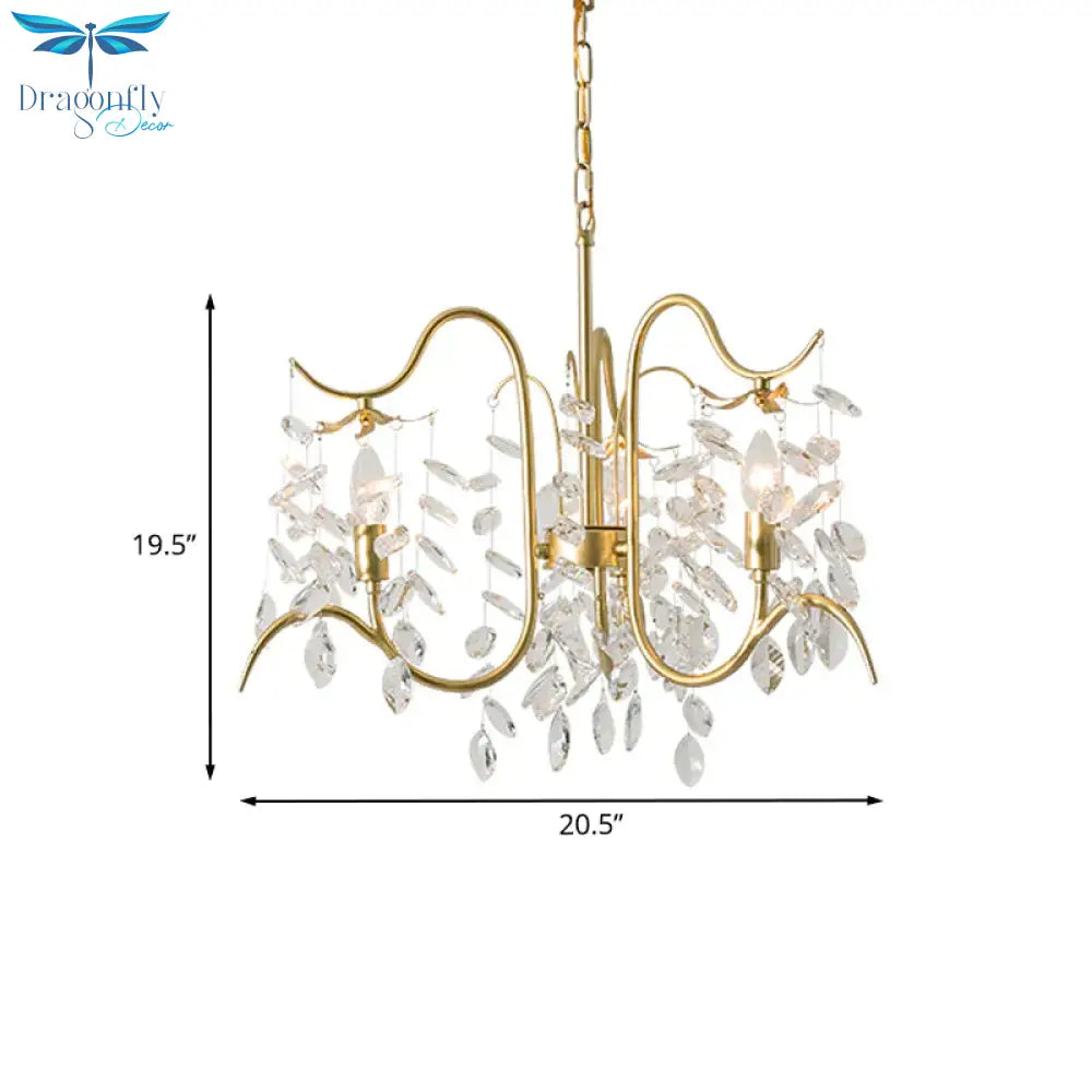 Minimalist 3 - Head Gold Chandelier With Faceted Ball Finials - Elegant Hall Ceiling Suspension Lamp